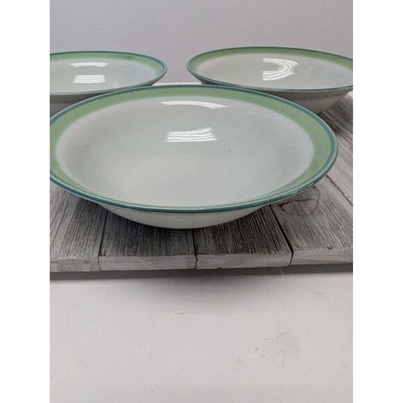 Vintage Stoneware JCPenney Sea Green Soup Cereal Bowls Set Of 3 - Picture 5 of 7